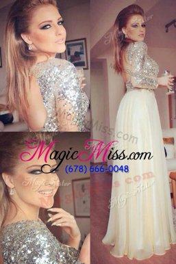 Adorable Organza and Sequined Scoop Long Sleeves Backless Sequins Evening Party Dresses in Champagne