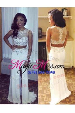 Popular Scoop Beading and Appliques Military Ball Gown White Zipper Sleeveless Sweep Train