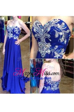 Adorable Sleeveless Chiffon Floor Length Zipper Dress for Prom in Royal Blue for with Beading
