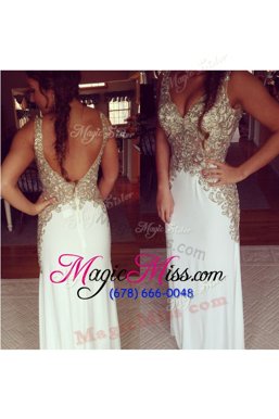 Discount Sleeveless Chiffon Floor Length Zipper Evening Dress in White for with Embroidery