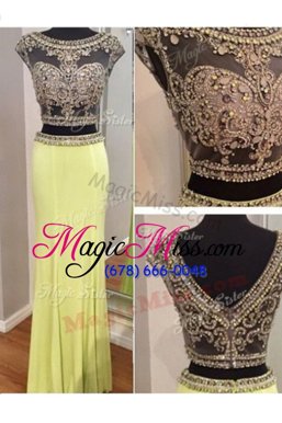 Free and Easy Column/Sheath Prom Evening Gown Yellow Scoop Elastic Woven Satin Sleeveless Floor Length Zipper