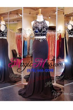 Fashionable Scoop Black Sleeveless Elastic Woven Satin Brush Train Zipper for Prom and Party