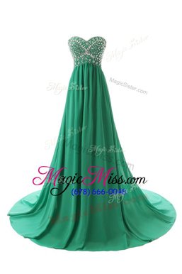 Chic Red and Blue and Green Zipper Sweetheart Beading Prom Evening Gown Chiffon Sleeveless Court Train