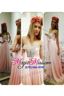 High Quality Strapless Sleeveless Zipper Prom Gown Pink Chiffon
