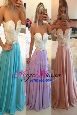 Graceful Sweetheart Sleeveless Clasp Handle Prom Dress Blue and Lilac Chiffon