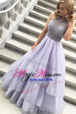 Modern Floor Length Lavender Prom Evening Gown Scoop Sleeveless Zipper