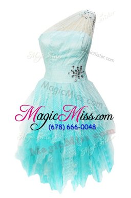 Decent Light Blue One Shoulder Side Zipper Beading Prom Evening Gown Sleeveless