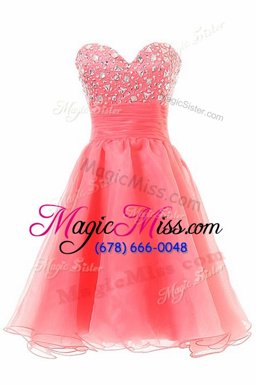 Elegant Fuchsia A-line Chiffon Sweetheart Sleeveless Beading Knee Length Zipper Prom Party Dress