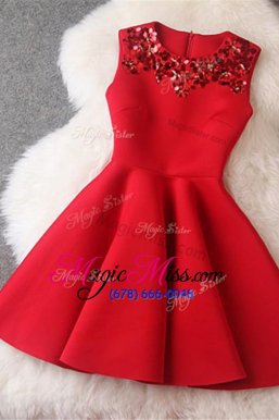 Cheap Scoop Red Sleeveless Satin Zipper Dress for Prom for Prom and Party