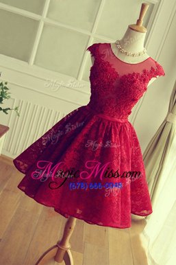 Custom Made Scoop Cap Sleeves Lace Up Knee Length Appliques Prom Gown