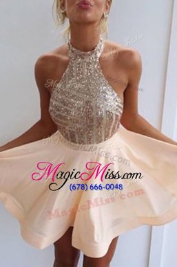 High Quality Halter Top Mini Length A-line Sleeveless Baby Pink Cocktail Dresses Backless