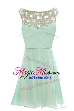 Customized Scoop Sleeveless Tea Length Beading Zipper Party Dress Wholesale with Light Blue
