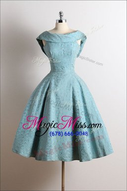 Nice Scoop Blue Sleeveless Lace Zipper for Prom and Party