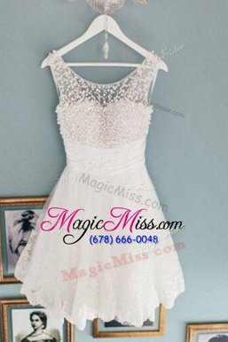 Cute Scoop Sleeveless Zipper Homecoming Dresses White Lace