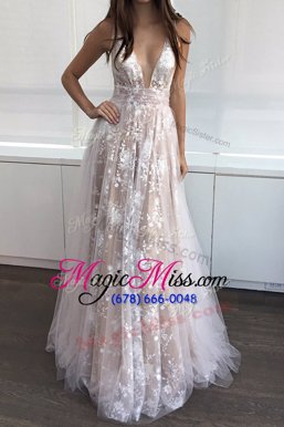 Admirable Floor Length Zipper Formal Evening Gowns Champagne and In for Prom and Party with Lace