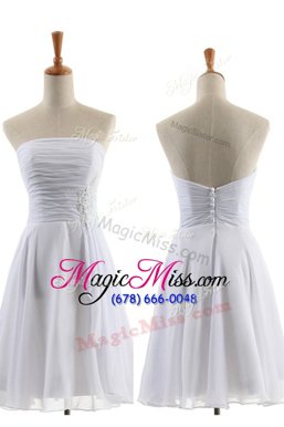Glittering Sleeveless Knee Length Appliques Zipper Evening Dress with White