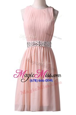 Scoop Pink Sleeveless Chiffon Lace Up for Prom and Party