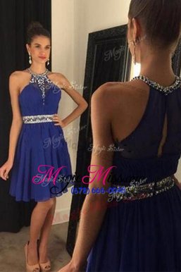 Classical Mini Length Royal Blue Party Dress Scoop Sleeveless Zipper