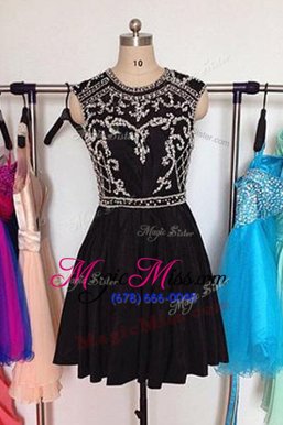Discount Scoop Black A-line Beading Prom Dress Zipper Chiffon Sleeveless Mini Length