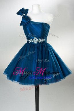 Glamorous Royal Blue One Shoulder Side Zipper Sashes|ribbons and Ruching and Bowknot Homecoming Dress Sleeveless