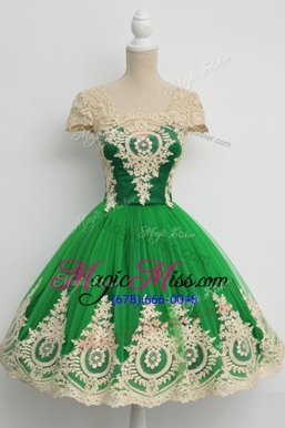 Smart Tulle Square Cap Sleeves Zipper Lace Prom Party Dress in Green