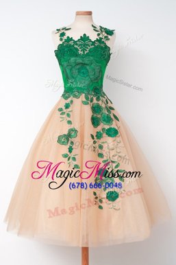 Stylish Scalloped Tea Length Zipper Prom Dress Pink and In for Prom and Party with Embroidery