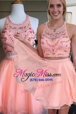 Fancy Scoop Pink Sleeveless Chiffon Backless for Prom and Party