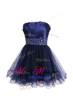 High End Navy Blue Strapless Zipper Beading and Sashes|ribbons Prom Dresses Sleeveless