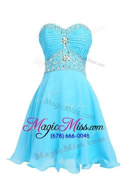 Glorious Blue Sleeveless Knee Length Beading Lace Up Prom Dress