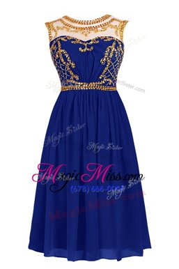 Royal Blue Scoop Zipper Beading Prom Gown Sleeveless