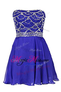 Decent Strapless Sleeveless Zipper Dress for Prom Royal Blue Chiffon