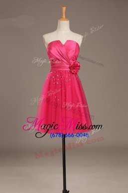 Luxurious Red Lace Up Beading and Hand Made Flower Sleeveless Knee Length
