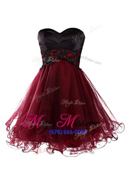 Suitable Knee Length Burgundy Prom Party Dress Sweetheart Sleeveless Zipper