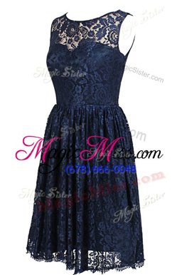 Fantastic Lace Navy Blue Scoop Zipper Hand Made Flower Homecoming Dress Sleeveless