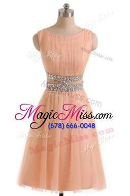 Lovely Scoop Sleeveless Prom Party Dress Knee Length Beading Orange Tulle