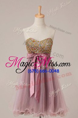 Low Price Pink Sweetheart Zipper Sashes|ribbons and Sequins Dress for Prom Sleeveless