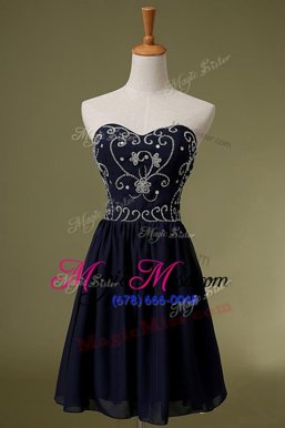 Low Price Navy Blue Zipper Sweetheart Embroidery Prom Dress Chiffon Sleeveless