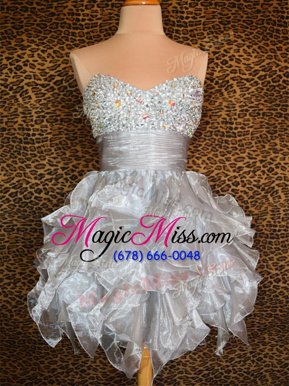 Exquisite Grey Sweetheart Lace Up Beading and Ruffles Prom Gown Sleeveless