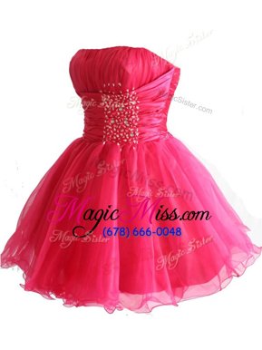 Extravagant Sequins Ball Gowns Prom Dress Pink Strapless Organza Sleeveless Mini Length Lace Up