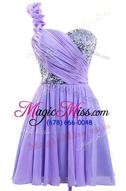 New Arrival Sequins A-line Prom Evening Gown Green and Purple One Shoulder Chiffon Sleeveless Mini Length Lace Up