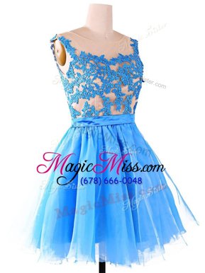 Designer Scoop Sleeveless Homecoming Dress Knee Length Lace Red and Blue Organza and Tulle and Lace