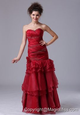 Mermaid Ruffles Red Sweetheart Organza 2013 Prom Dress With Beading