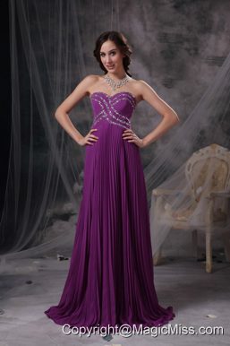 Exquisite Purple Empire Sweetheart Prom Dress Chiffon Beading Brush Train