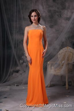Popular Orange Mermaid Evening Dress Strapless Satin Floor-length