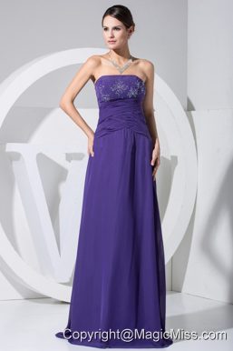 Beading and Ruch Decorate Bodice Purple 2013 Prom Dress Floor-length