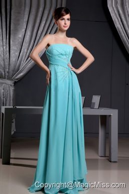 Tuquoise Beading Strapless and Brush Train for Prom Dress