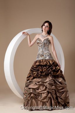 Brown Ball Gown Sweetheart Floor-length Taffeta and Leopard Pick-ups Quinceanera Dress