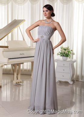 Simple Grey Empire Prom / Celebrity Dress With Ruch and Beading Chiffon