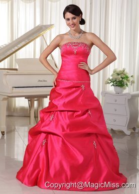 Custom Made Taffeta Hot Pink A-line Appliques With Beading Quinceanera Dress With Pick-ups