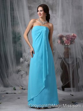 Beautiful Baby Blue Empire Strapless Homecoming Dress Chiffon Floor-length